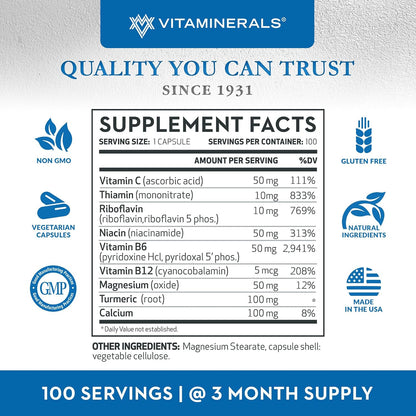 Vitaminerals 56 Ultrasix® Nervio | Energía | Apoyo Inmunológico | Vitaminas B | Cúrcuma | 100 Cápsulas Vegetales – Image 4