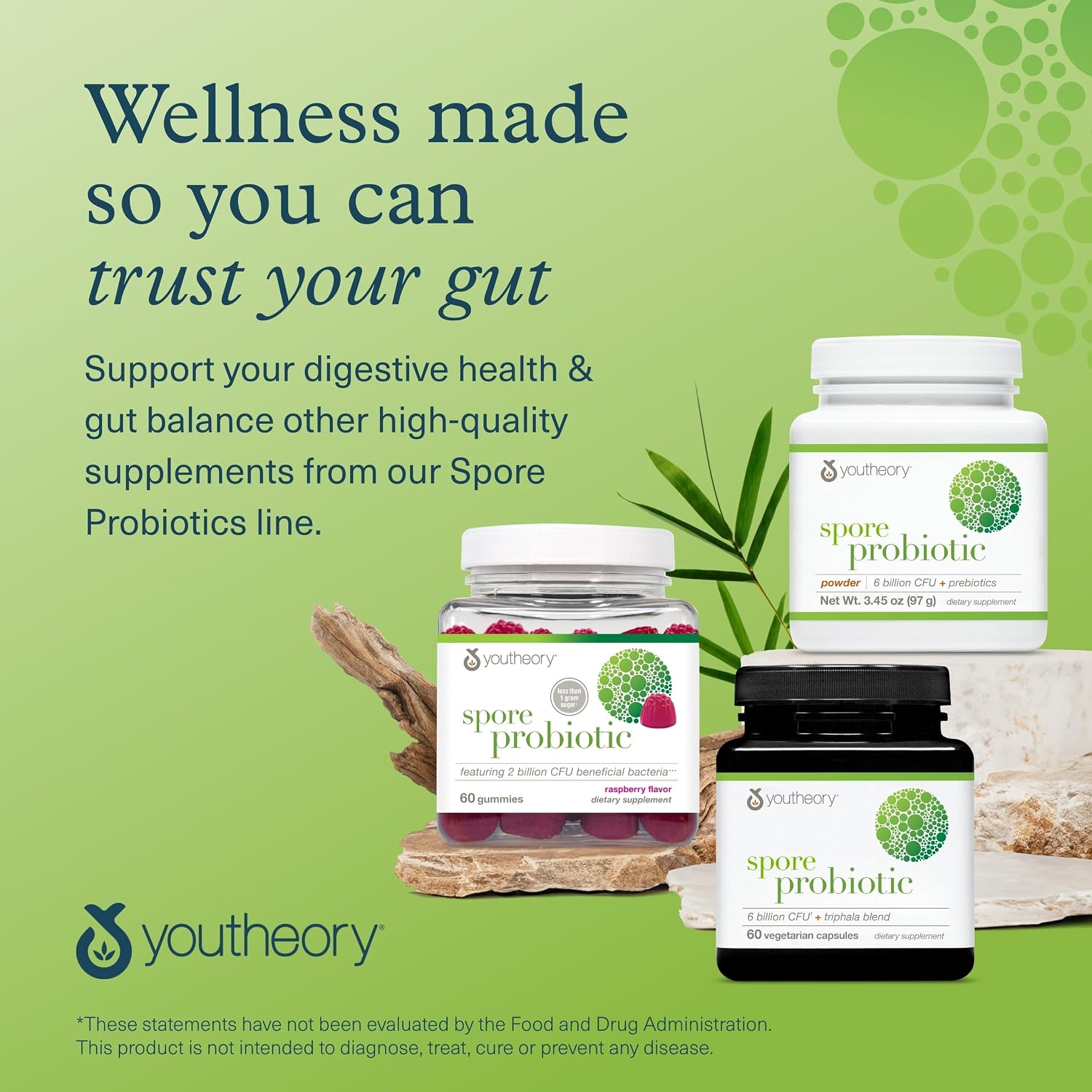 Youtheory Spore Probiotic - Probiótico con Esporas - 6 mil millones UFC - Salud Intestinal - 60 Cápsulas Vegetales