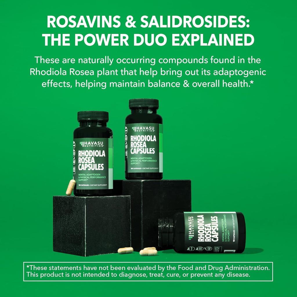 Rhodiola Rosea 120 Cápsulas | Adaptógeno Herbal con 3% Salidrósidos y 3% Rosavinas | Vegano, Sin Gluten | 4 Meses de Suministro