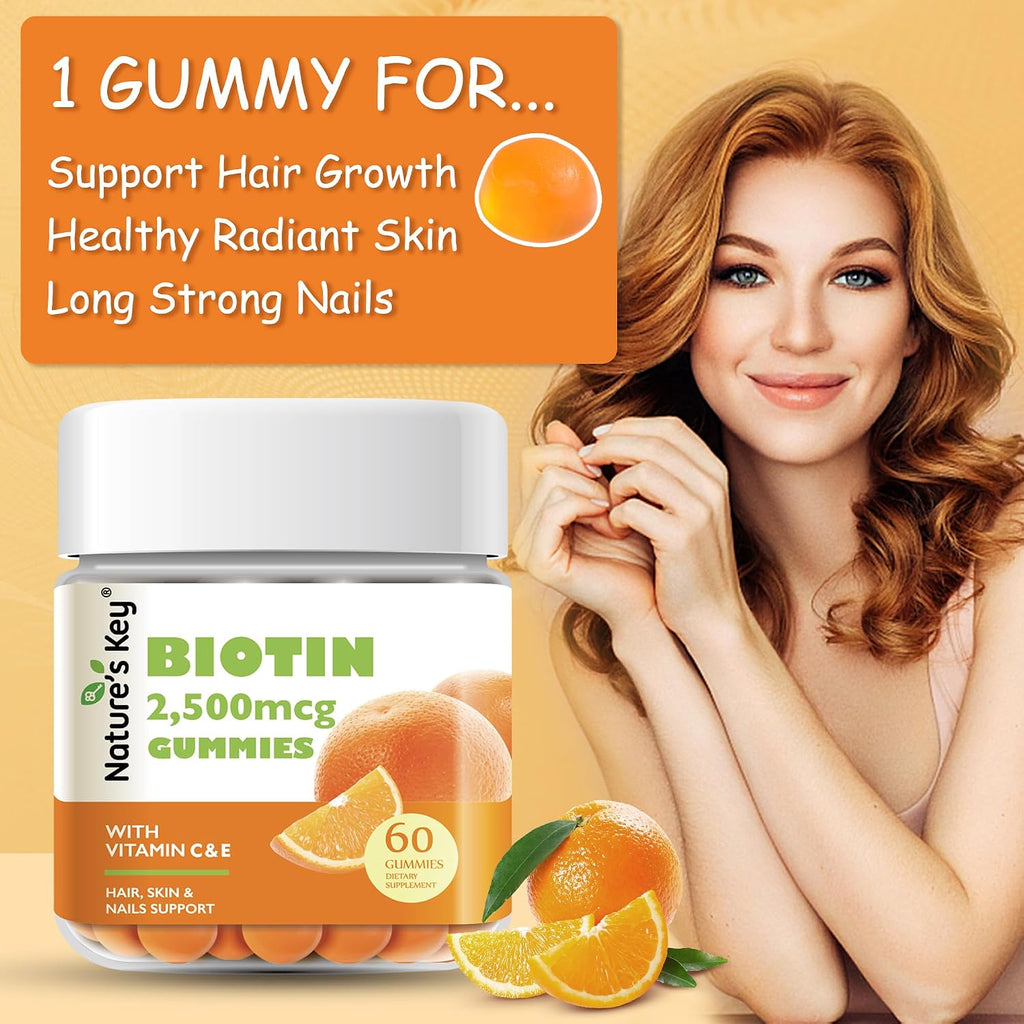 Nature's Key Gominolas de Biotina con Vitamina C y E – Veganas – 60 unidades