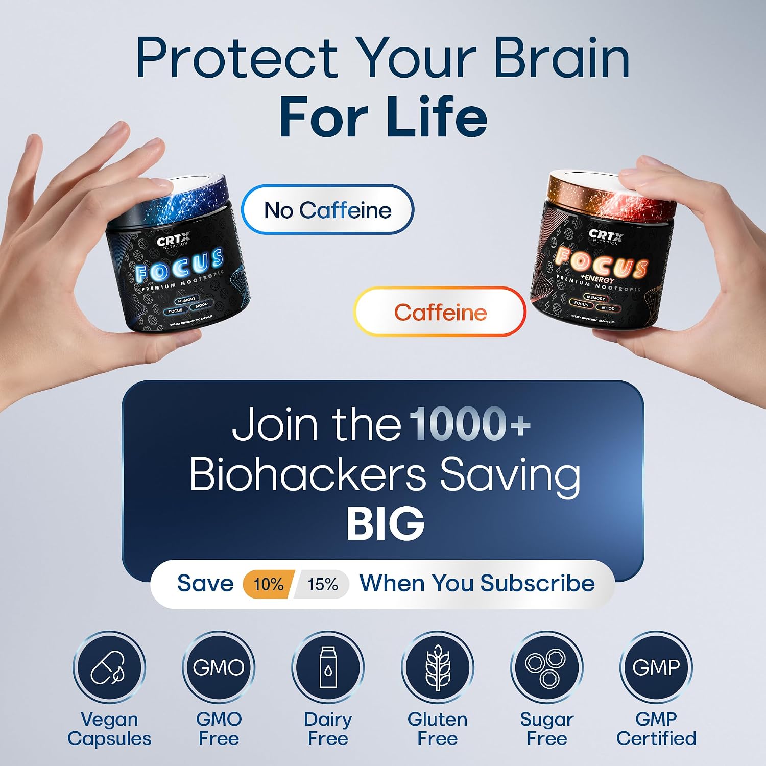 CRTX Nutrition Focus - Suplemento Nootrópico con AlphaGPC, Lion's Mane, Rhodiola - 90 Cápsulas