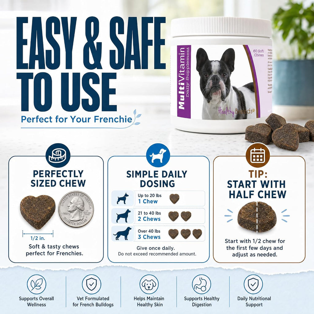 Healthy Breeds French Bulldog Multivitamínico Todo en Uno Masticable Suave – 120 Unidades