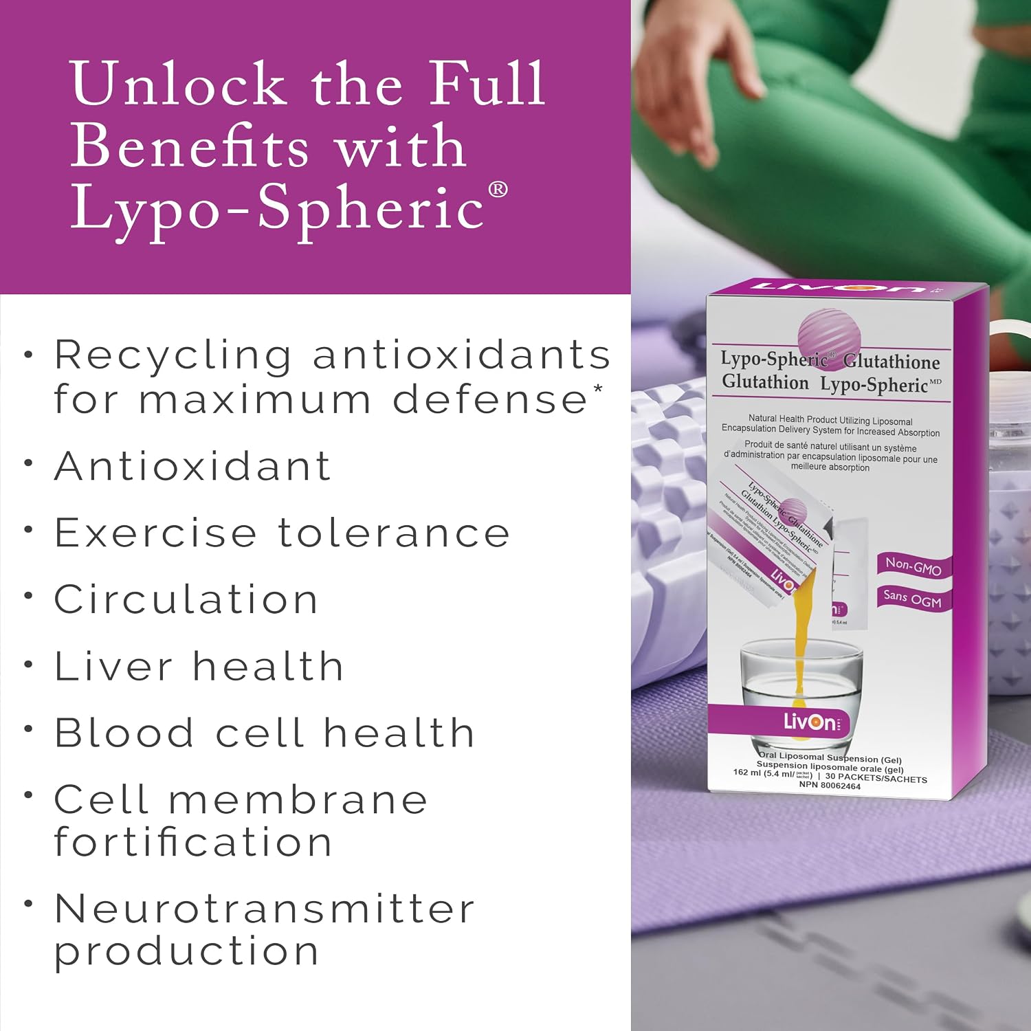 Lypo–Spheric Glutathione - 2 Cartons (60 Packets) – 450 mg Glutathione per Packet – Liposomal Encapsulation for Enhanced Absorption