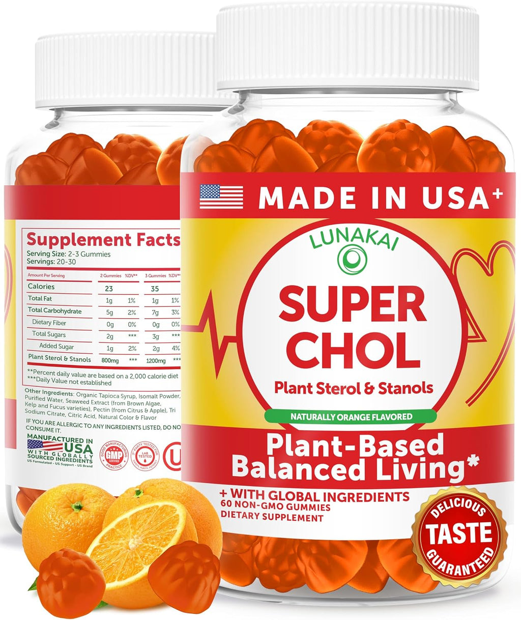Lunakai Super Chol Gummies – 1200mg de Esteroles y Etanoles Vegetales para el Colesterol – Suplemento Diario de Fitoesteroles para Adultos, 60 Gomitas