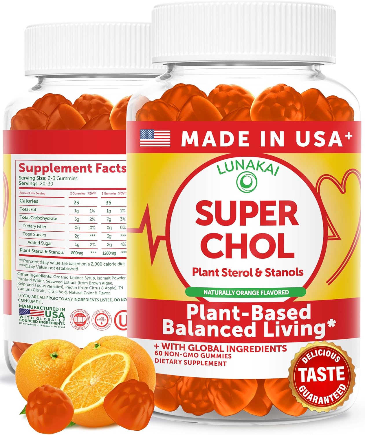 Lunakai Super Chol Gummies – 1200mg de Esteroles y Etanoles Vegetales para el Colesterol – Suplemento Diario de Fitoesteroles para Adultos, 60 Gomitas