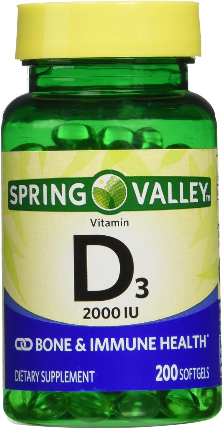 Spring Valley Vitamina D3 2000 UI (200 cápsulas blandas) - Paquete doble
