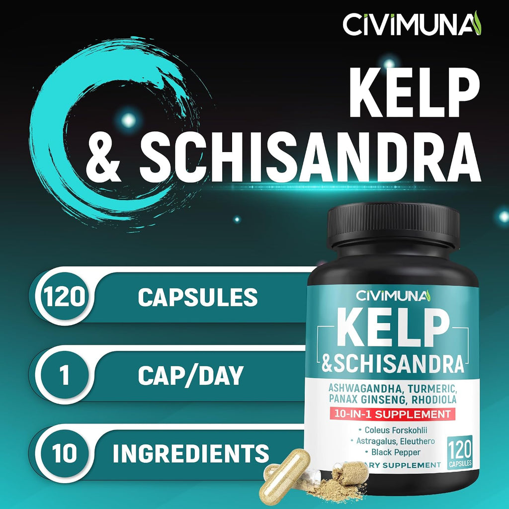 CIVIMUNA Cápsulas de Extracto de Kelp con Schisandra, Ashwagandha y Más - 120 Cápsulas