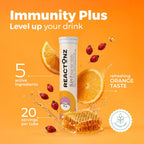 REACTONZ 5 in 1 Immunity Plus – Immune Support & Antioxidant Supplement – Vitamin C, Zinc, Manuka Honey, Rosehip & Propolis – Natural Zesty Orange Flavor – 20 Day Supply Effervescent Tablets