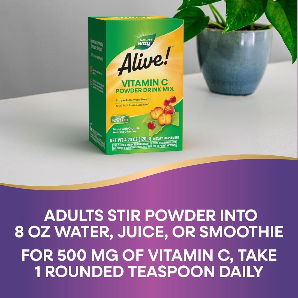 Nature's Way Alive! Vitamina C en Polvo - 100% de Acerola Ecológica, Apoyo Inmunitario, 4.23 oz