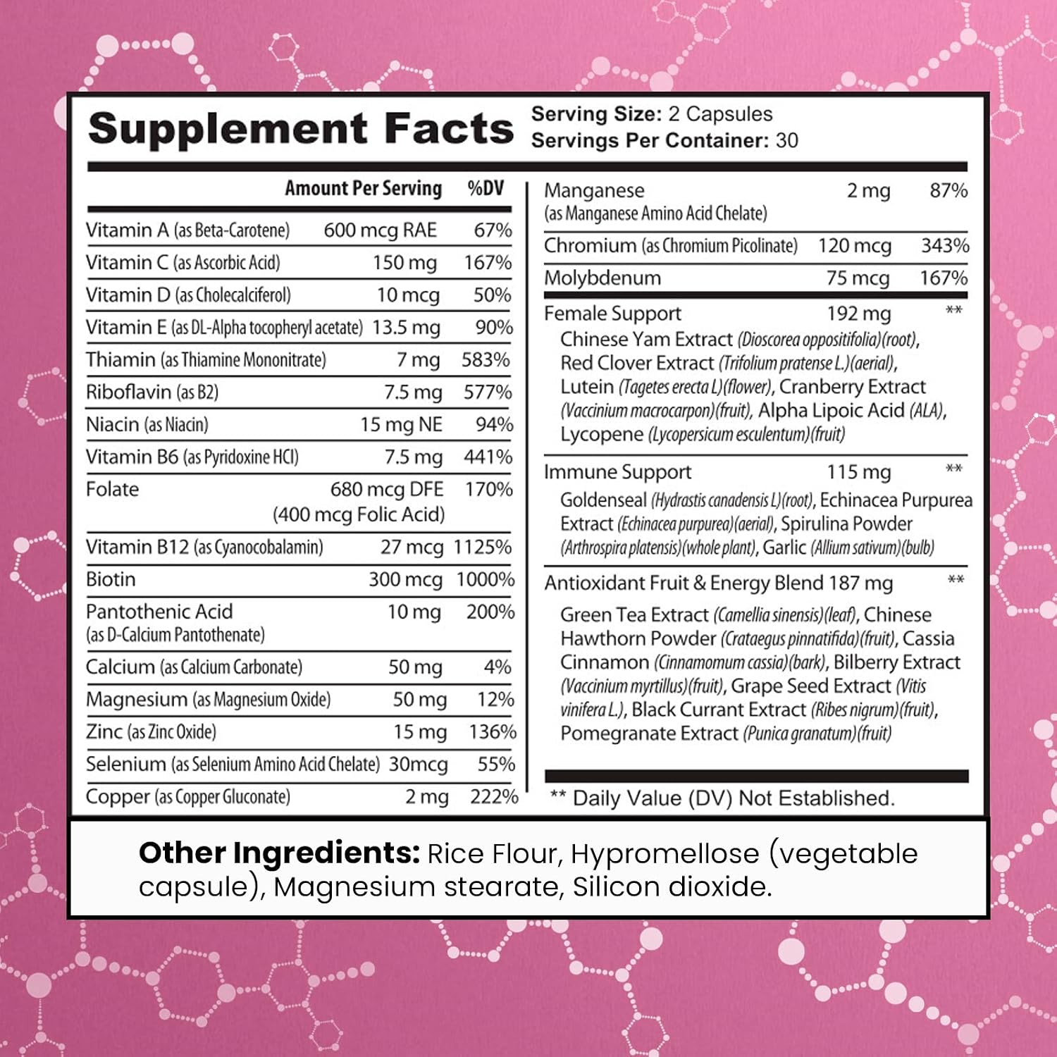 MAX FIT Multivitamínico para Mujeres 50+ – Complejo de Vitaminas A, B, C, D, E, Calcio y Hierro – Apoya Energía, Cabello, Piel y Uñas – 60 Cápsulas
