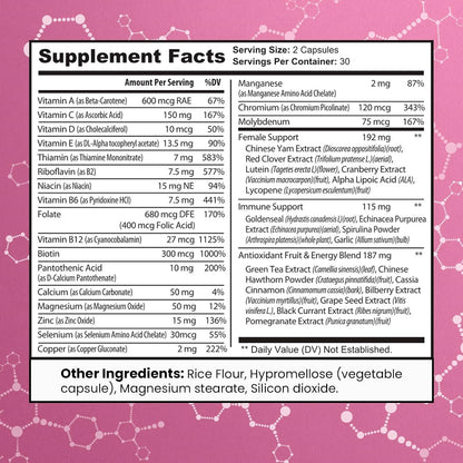MAX FIT Multivitamínico para Mujeres 50+ – Complejo de Vitaminas A, B, C, D, E, Calcio y Hierro – Apoya Energía, Cabello, Piel y Uñas – 60 Cápsulas