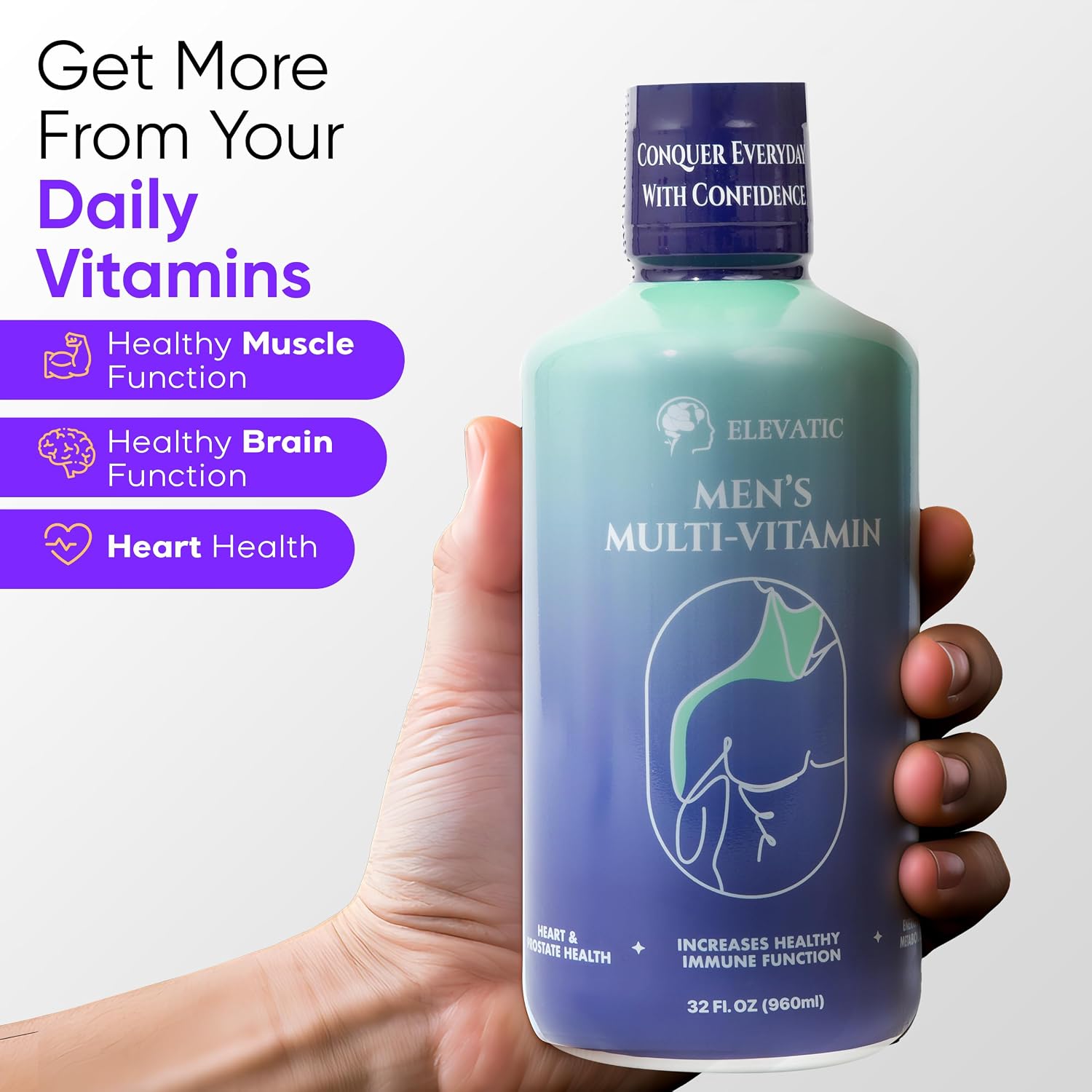 Multivitamínico para Hombre | 960ml (32 Fl.oz) | Sabor Superior | Natural | Energía Líquida | Elevatic