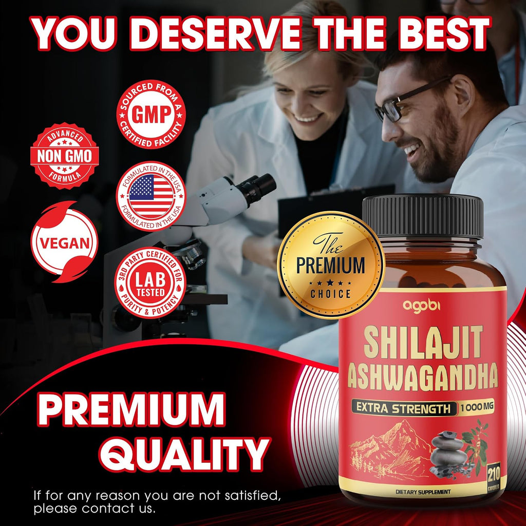 agobi Shilajit con Ashwagandha, 210 Cápsulas - 600mg Shilajit Puro del Himalaya + 400mg Ashwagandha Orgánica