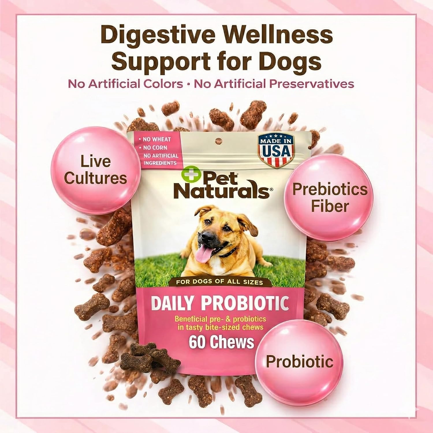 Pet Naturals Daily Probiotic Soft Chews for Dogs, Digestive and Immune Support, 120 Million CFUs per Chew, Duck Flavor, 60 Count