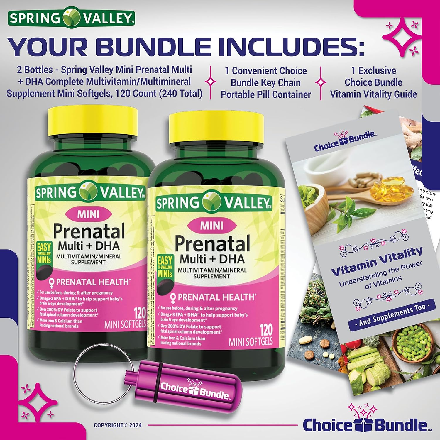 Choice Bundle: Prenatal Multi + DHA Completo Multivitamínico y Mineral – 240 Cápsulas Blandas (2 envases de 120)