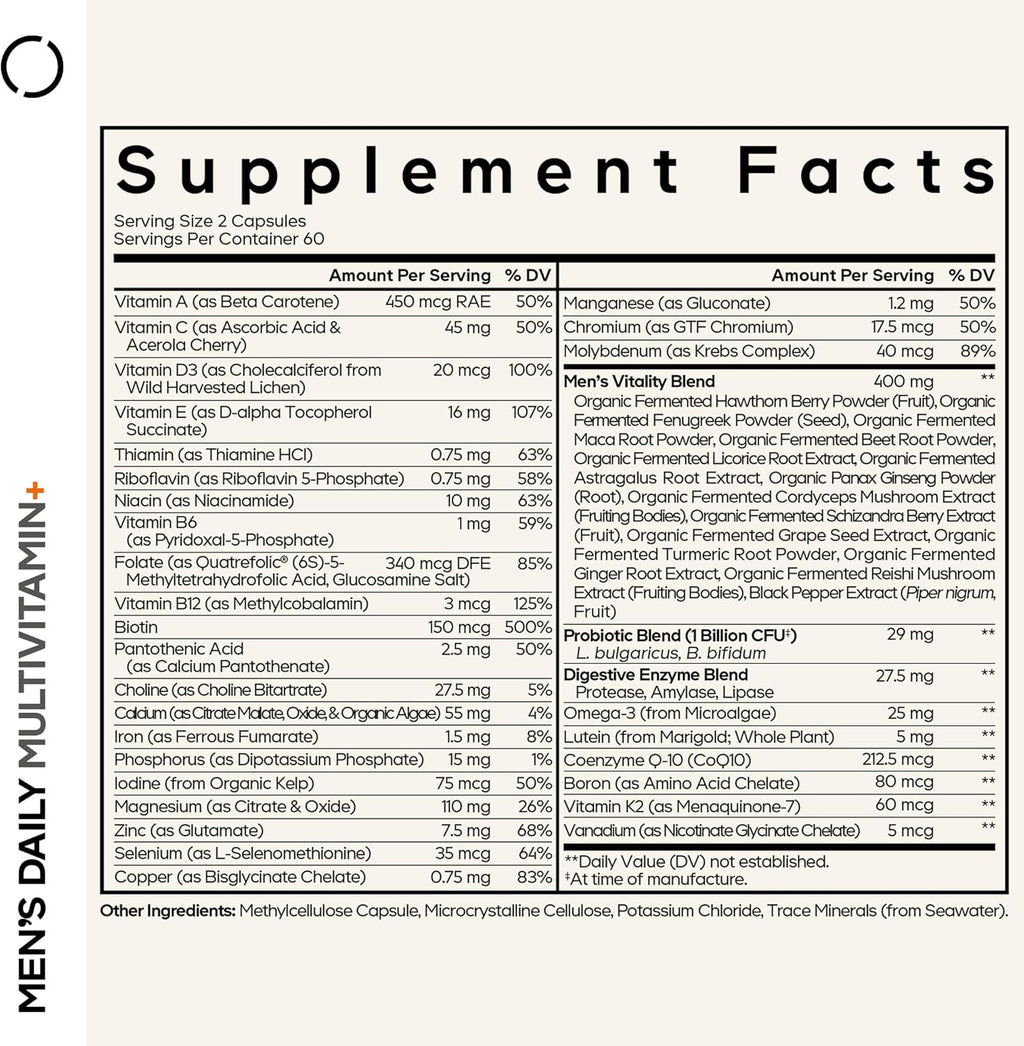 Codeage Men's Daily Multivitamin – Multivitamínico Fermentado para Hombres con Vitaminas, Minerales, Probióticos y Omega-3 (120 Cápsulas)