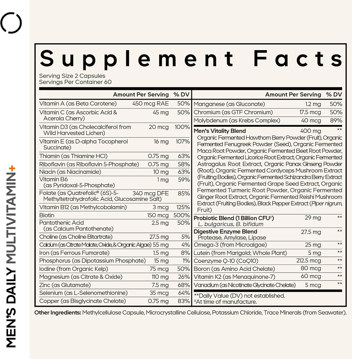 Codeage Men's Daily Multivitamin – Multivitamínico Fermentado para Hombres con Vitaminas, Minerales, Probióticos y Omega-3 (120 Cápsulas)