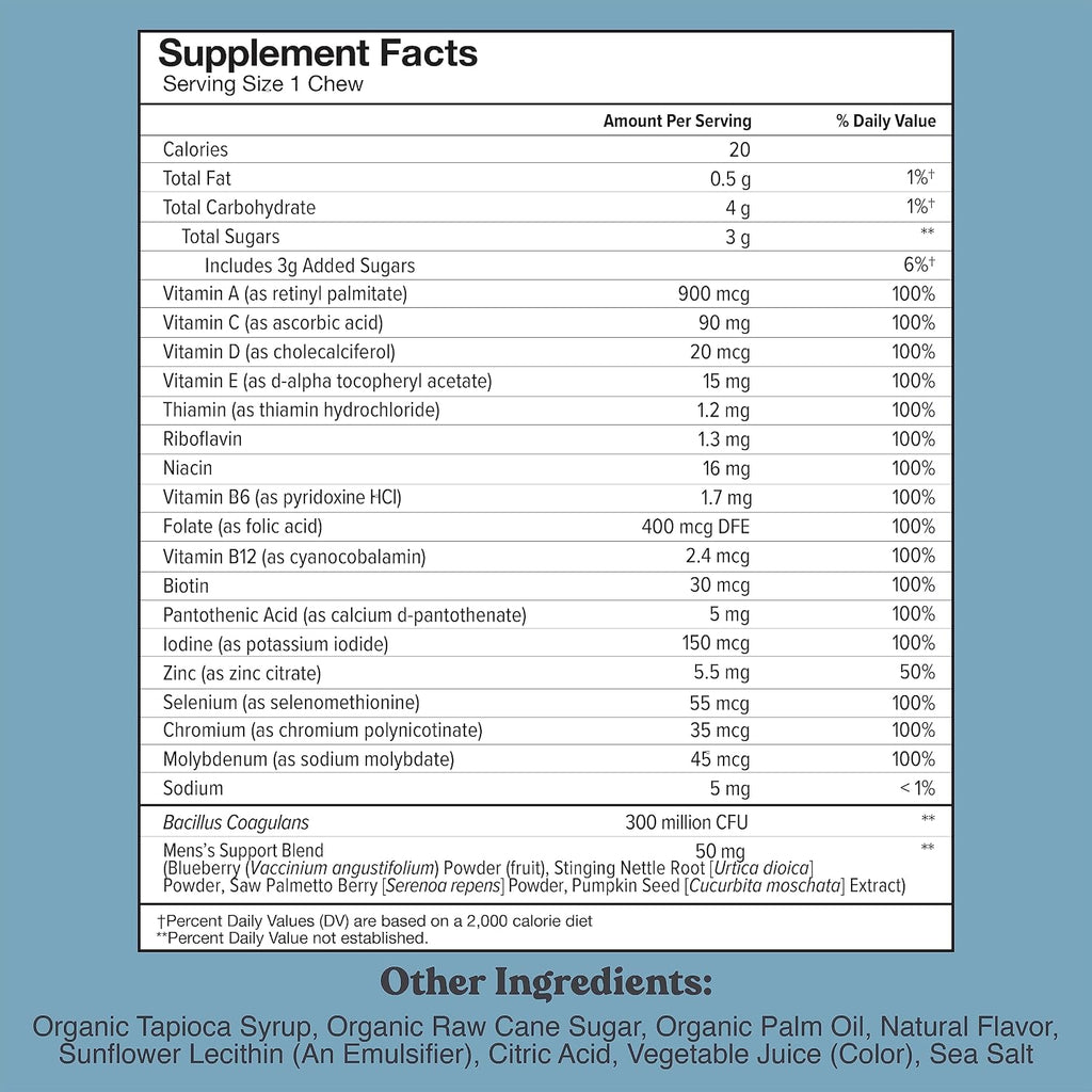 CHEWSY Multivitamínico para Hombres – 23 nutrientes, probióticos y hierbas – 30 gominolas