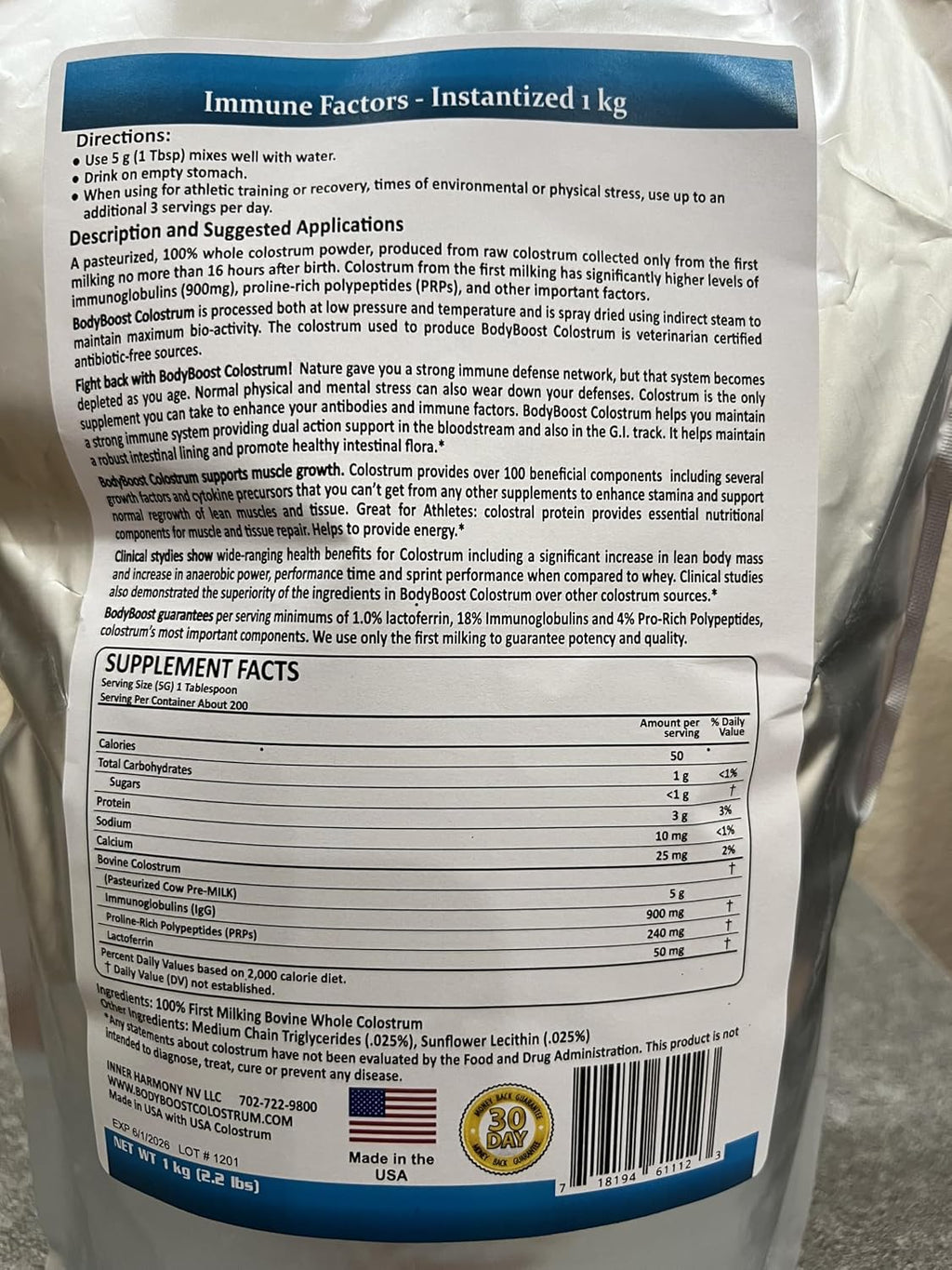 BodyBoost Colostrum Instantizado 99.5% Bovino - 1kg