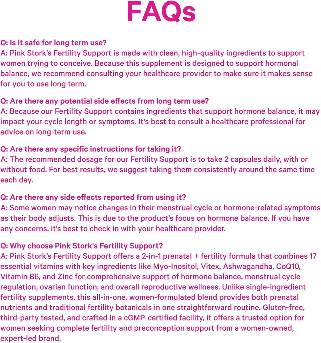 Pink Stork Fertility Support - Suplemento de Fertilidad para Mujeres, 60 Cápsulas