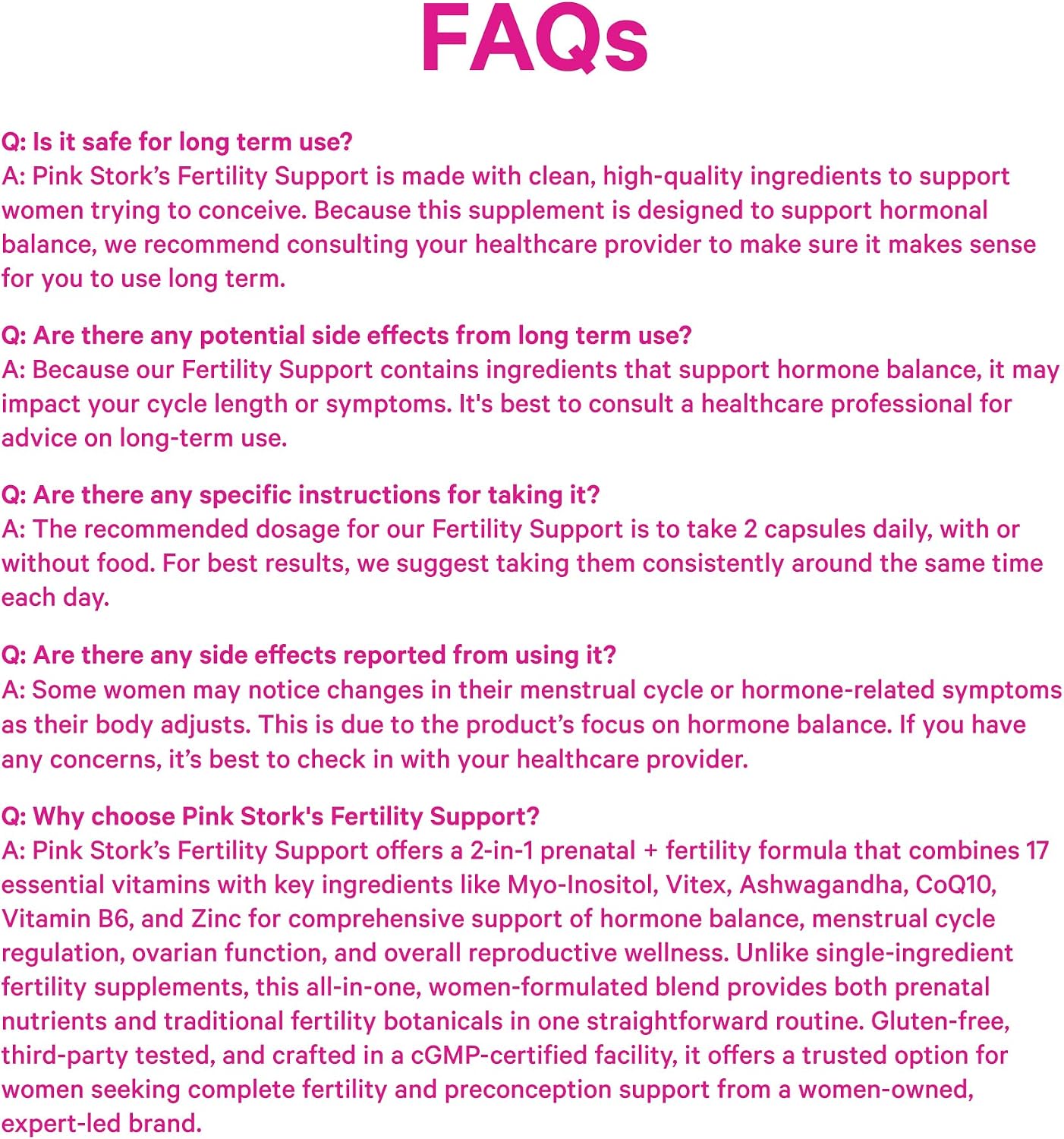 Pink Stork Fertility Support - Suplemento de Fertilidad para Mujeres, 60 Cápsulas