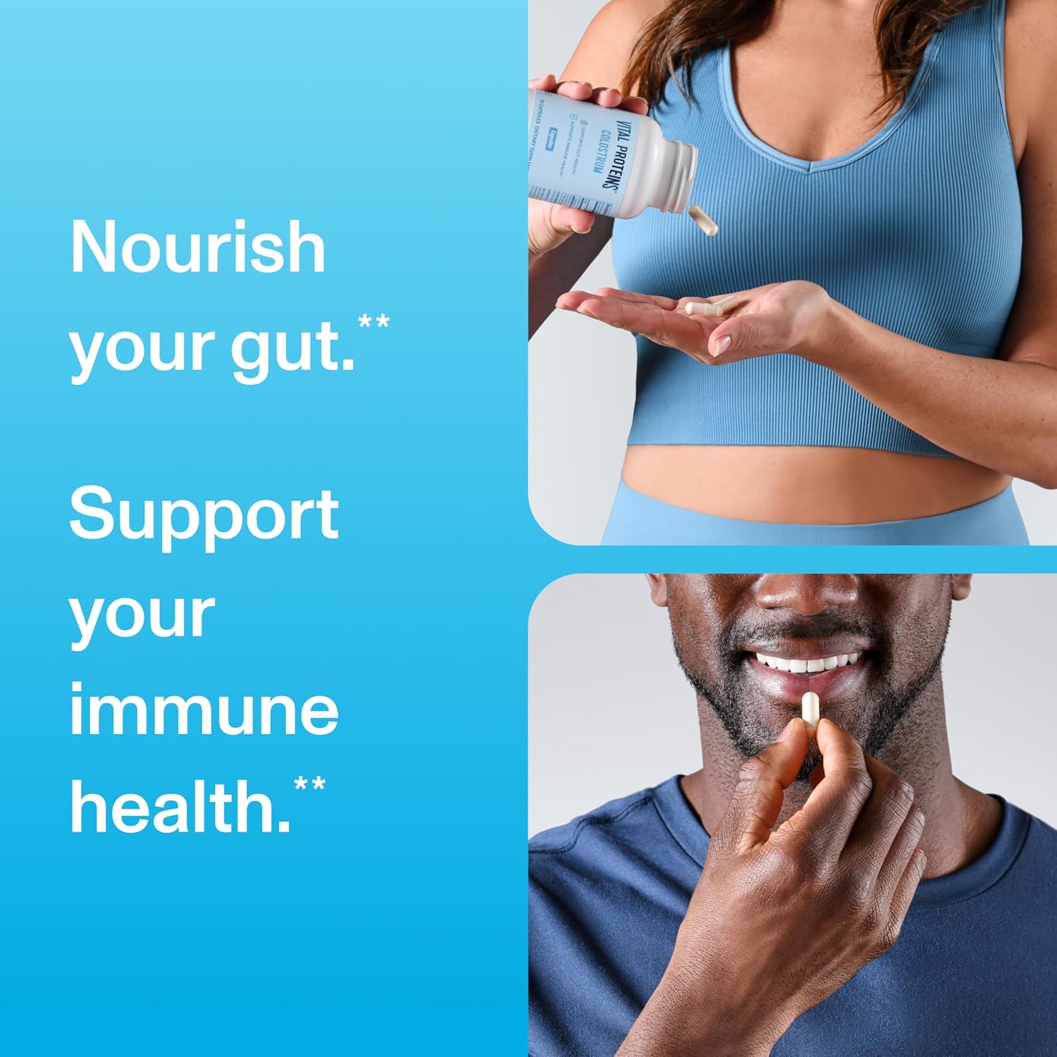 Vital Proteins Suplemento de Calostro Bovino, 90 Cápsulas para la Salud Intestinal y Apoyo Inmunitario con 40% IgG