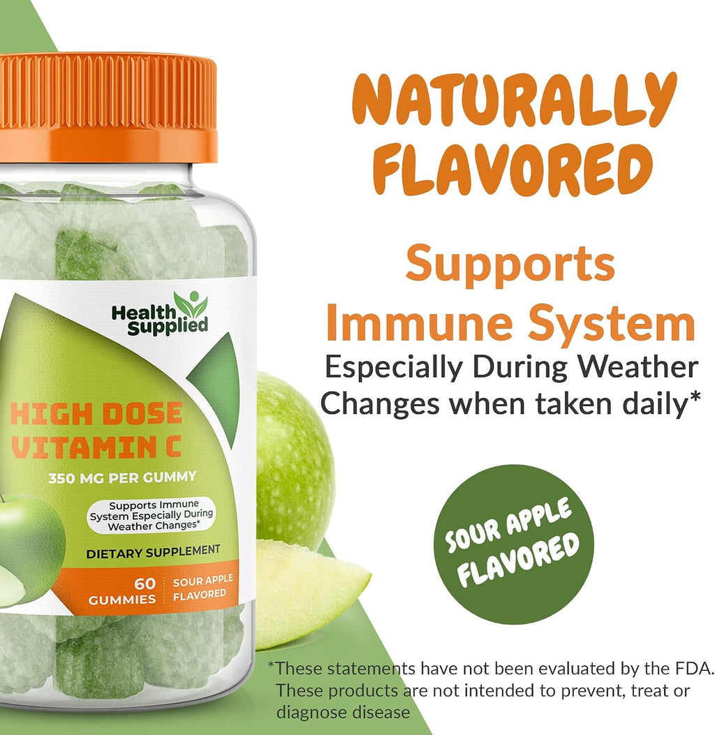 Health Supplied Vitamina C Gummies Mega Dosis 1050 mg Sabor Manzana Ácida (2 Envases)