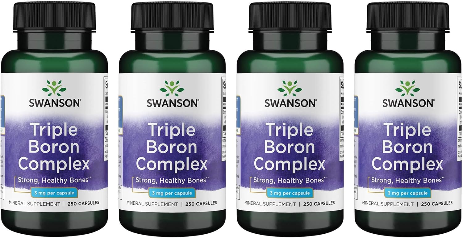 Swanson Triple Boron Complex - Boro en Tres Formas (Citrato, Aspartato, Glicinato) - 250 Cápsulas, Pack de 4