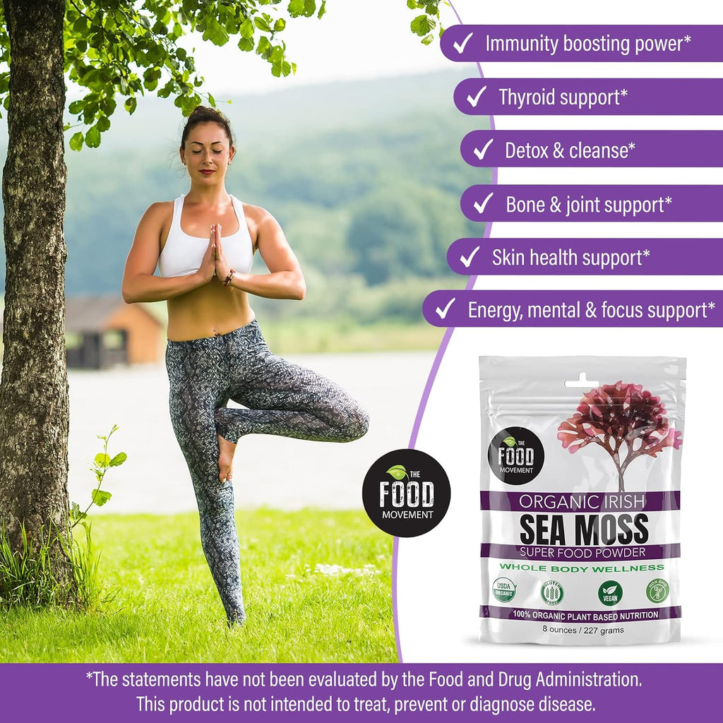 The Food Movement Co. Irish Sea Moss Orgánico Crudo en Polvo - Superalimento Mineral para la Salud Celular, Tiroides y Apoyo Inmunológico - Vegano