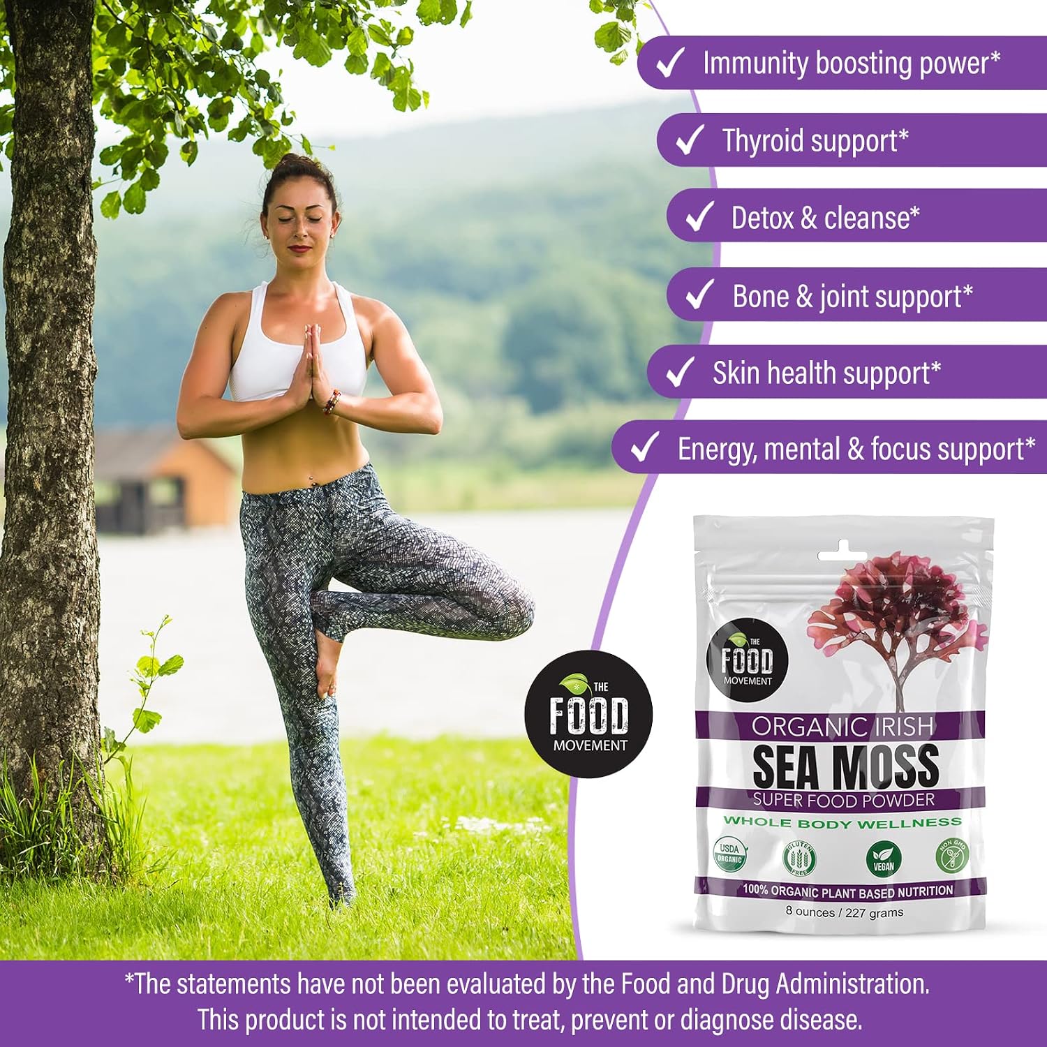 The Food Movement Co. Irish Sea Moss Orgánico Crudo en Polvo - Superalimento Mineral para la Salud Celular, Tiroides y Apoyo Inmunológico - Vegano