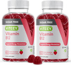 Viteey Gominolas de Vitamina B12 para Adultos y Adolescentes 1000mcg, Sin Azúcar