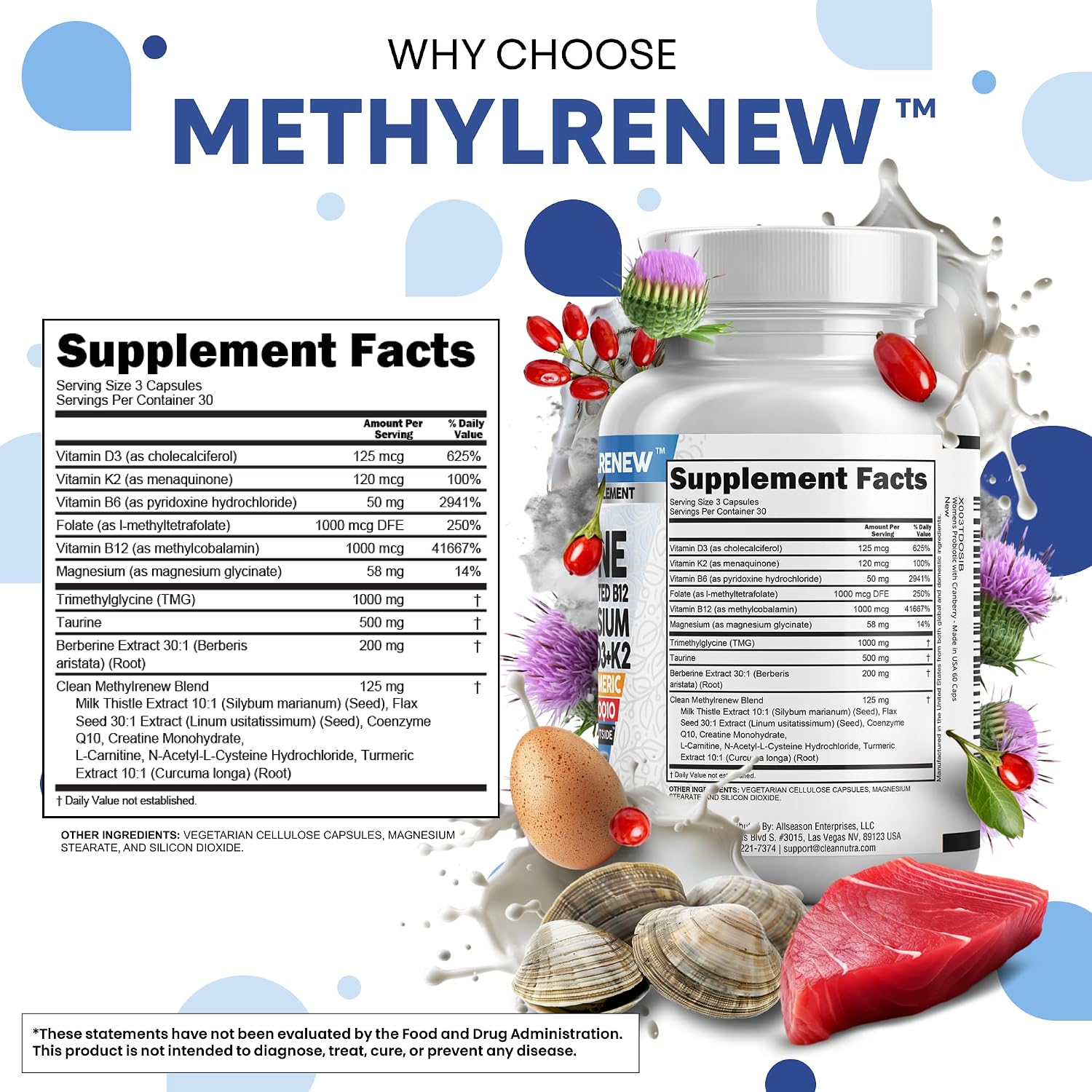Clean Nutra TMG 1000mg - Multivitamínico Metilado para Mujeres y Hombres