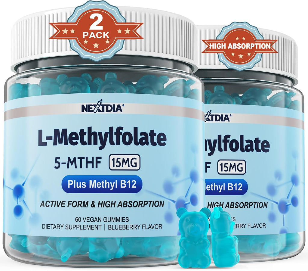 Gominolas de L-Metilfolato 15 mg y Metil B12 - Complejo B Metilado, 120 unidades