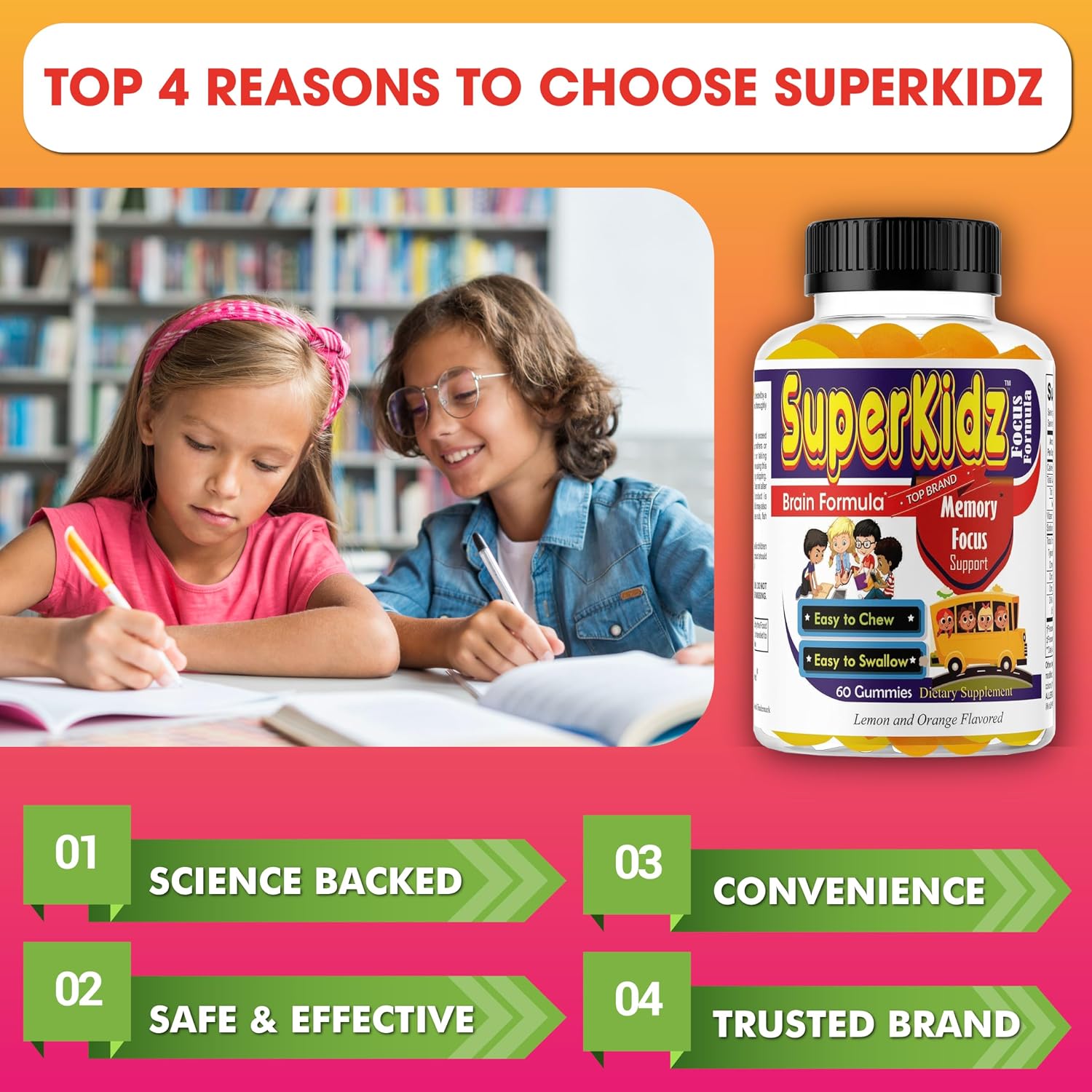 Superkids Kids Focus Gummies con Omega 3 DHA - 60 Gominolas