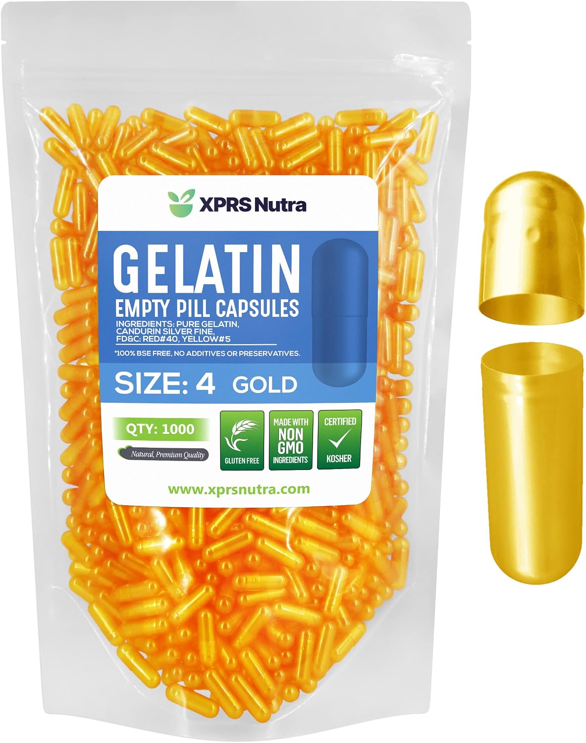 XPRS Nutra Cápsulas Vacías Tamaño 4 - 1000 Unidades - Cápsulas de Gelatina Bovina para Rellenar