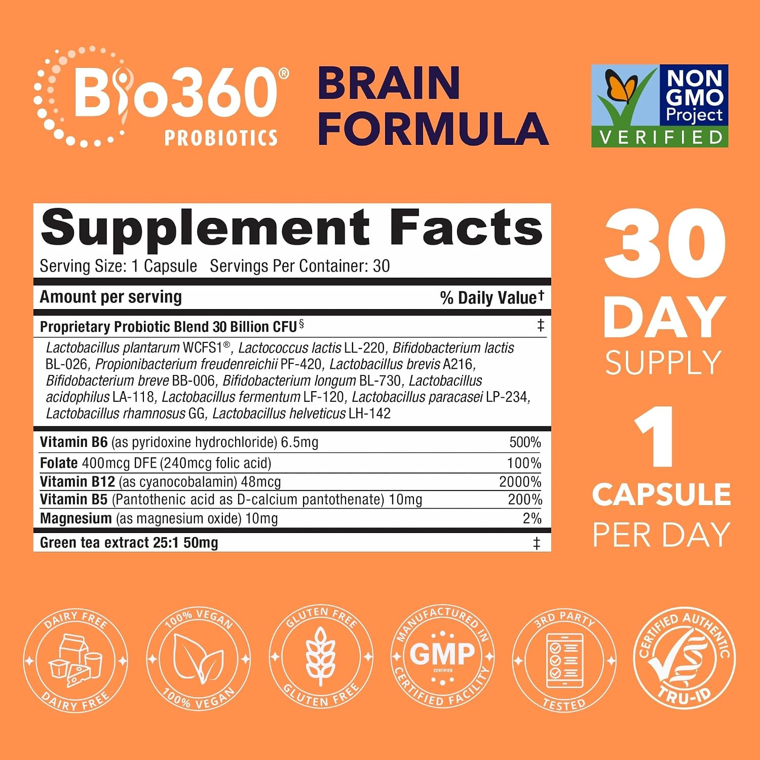 Bio360 Cognitive Support, 30 Suplementos Veganos