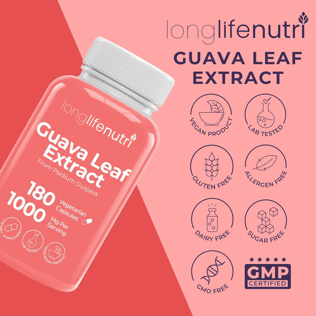 Extracto de Hoja de Guayaba 1000mg - Suplemento Orgánico, 180 Cápsulas Vegetales