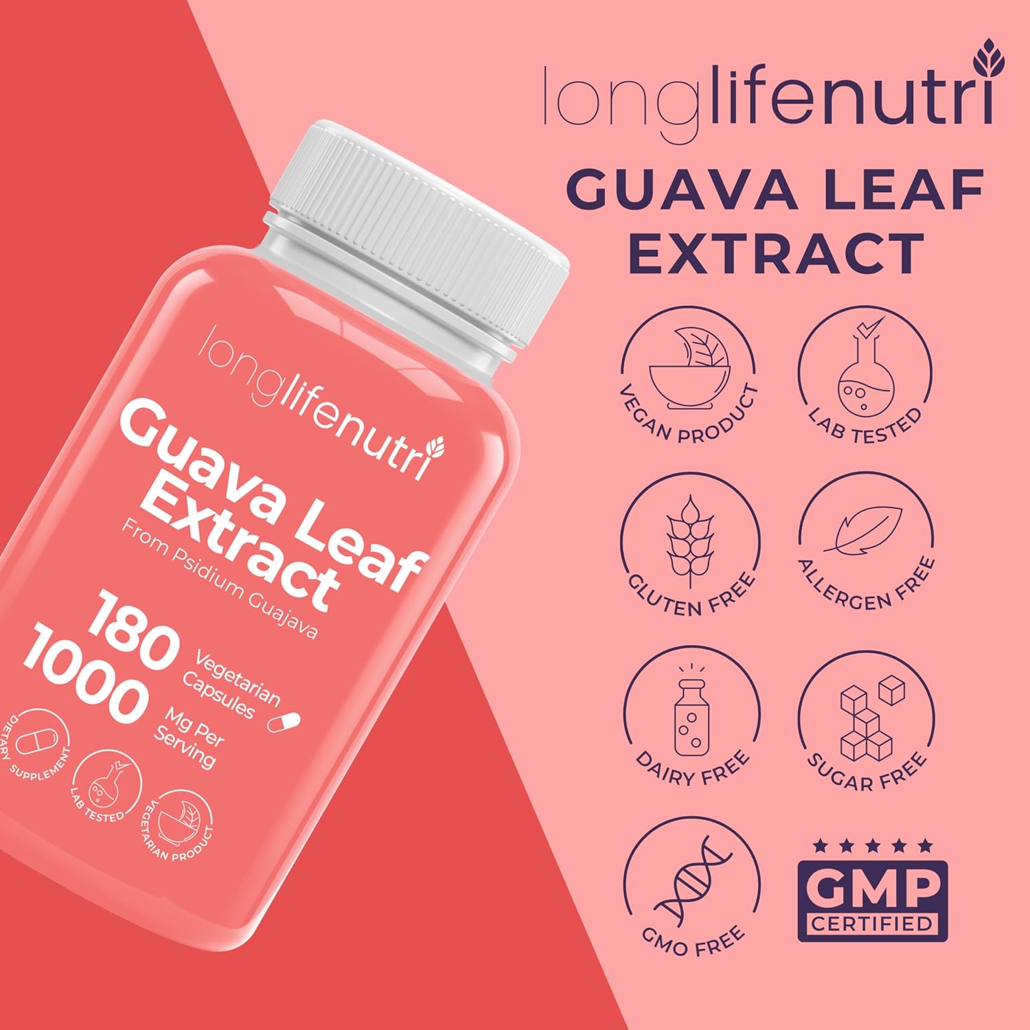 Extracto de Hoja de Guayaba 1000mg - Suplemento Orgánico, 180 Cápsulas Vegetales