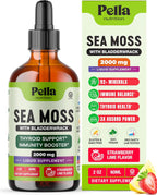 Pella Nutrition Sea Moss Drops con Bladderwrack – Gotas de Musgo Marino Irlandés de Absorción Rápida (Sabor Fresa y Lima, 60 ml)