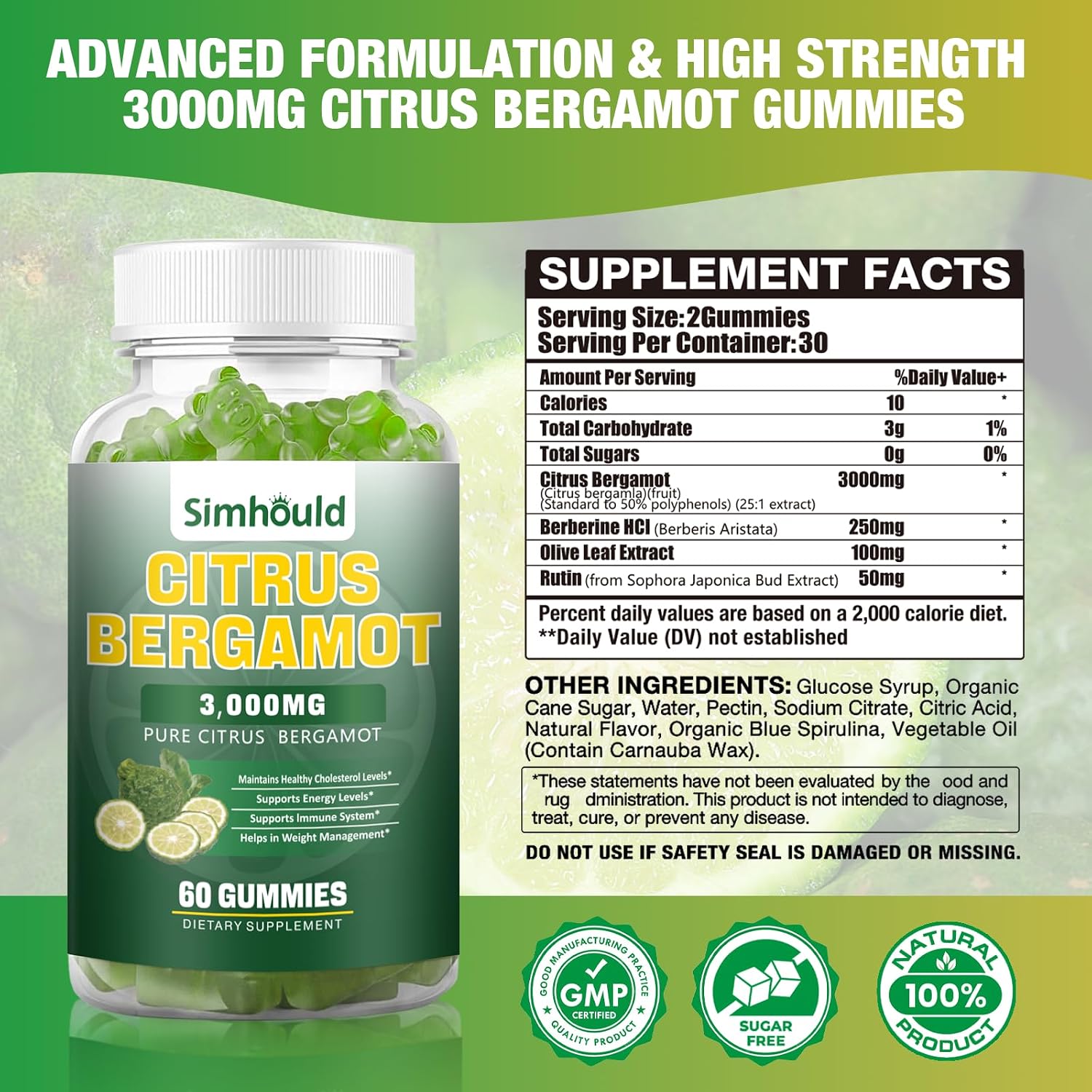 Citrus Bergamot Gummies 3000 mg - 60 Gominolas Veganas Sabor Lima