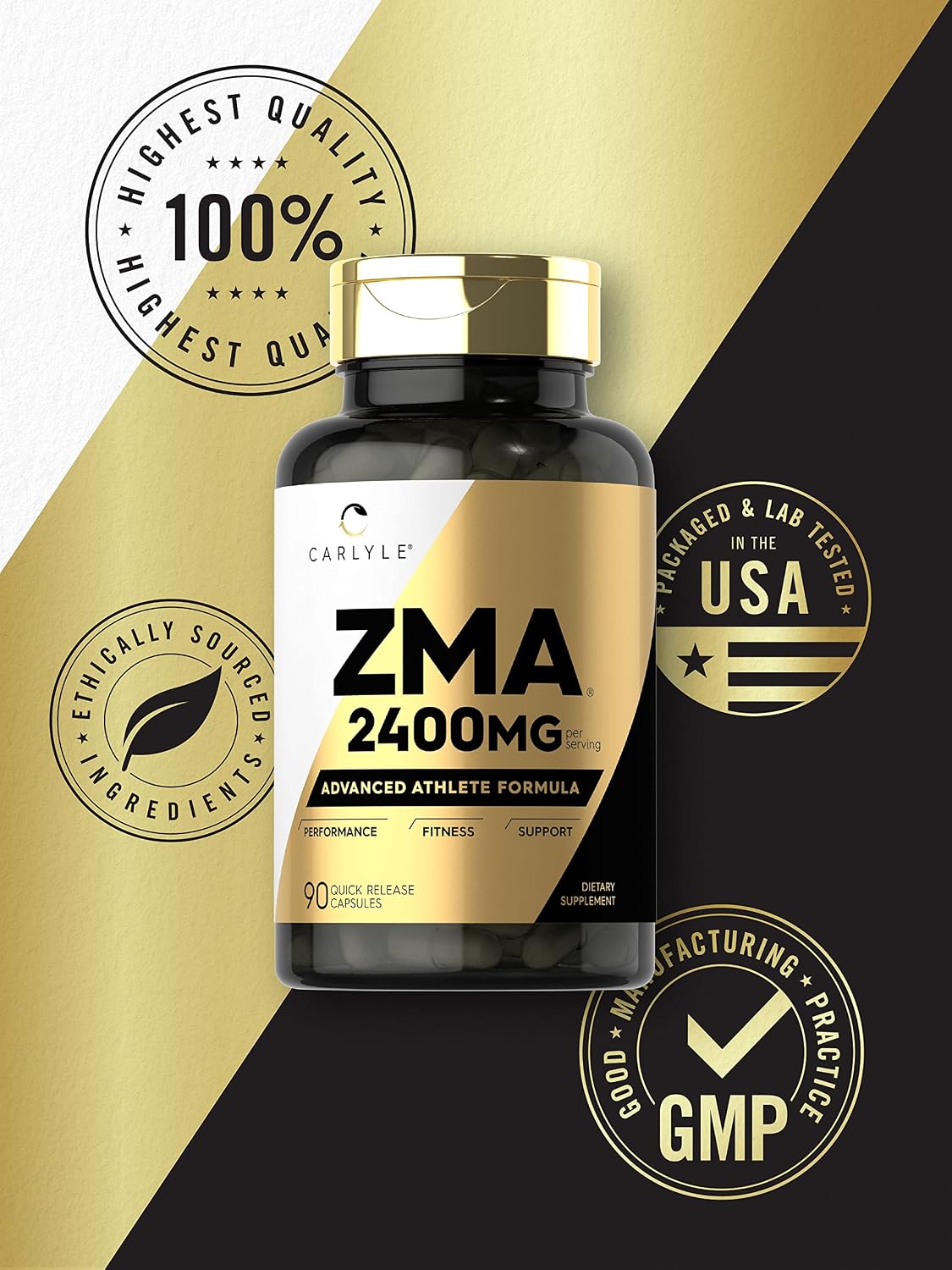 Carlyle ZMA - Suplemento de Zinc, Magnesio y Vitamina B6 | 90 Cápsulas | Sin Gluten y No-GMO