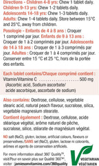 Jamieson Vitamina C Masticable 500 mg - Sabor Melocotón Blanco, 120 Comprimidos
