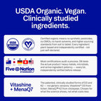 Ora Organic Vitamina D3 5000IU + K2 - Vitamina D Vegana de Líquenes y K2 de Garbanzos para la Salud Ósea, Apoyo Inmunitario y Estado de Ánimo - 30 Comprimidos Masticables