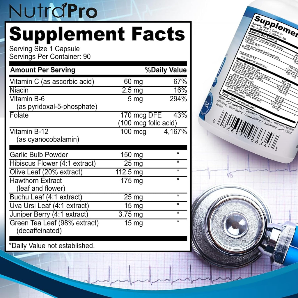 NutraPro Pure Blood - Suplemento para la tensión arterial, 90 cápsulas