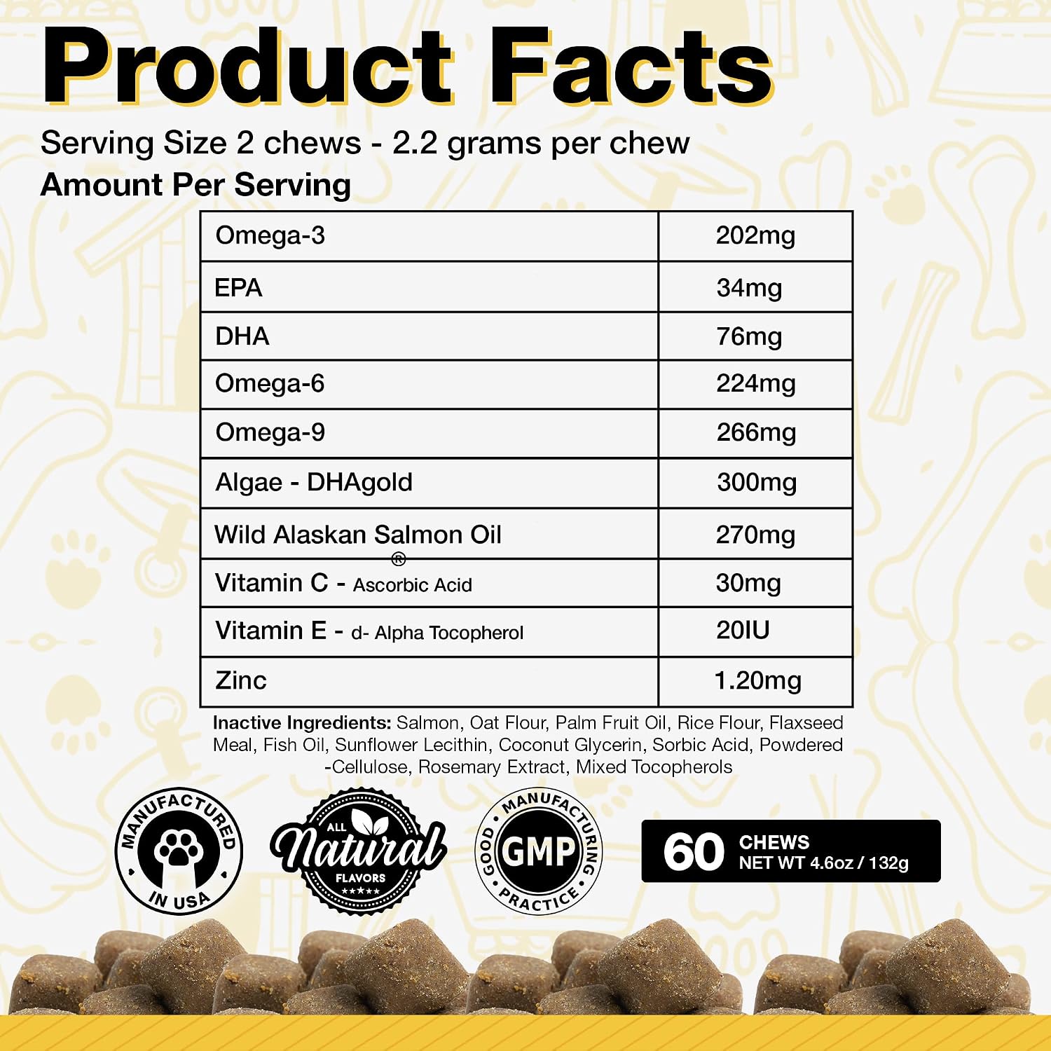 Pawlife Aceite de Pescado para Perros - 60 masticables con Omega 3, Sabor Salmón