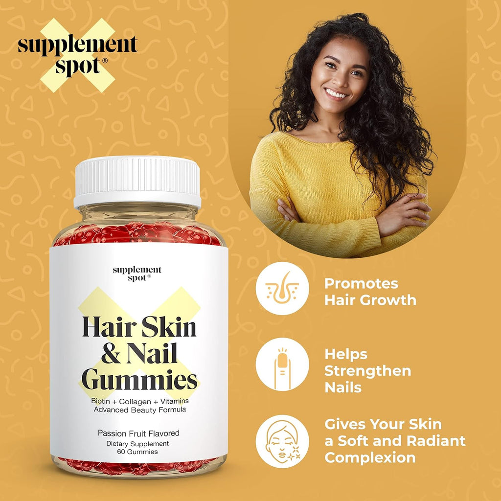 Gominolas de Biotina 6000 mcg con Colágeno para Cabello, Piel y Uñas - Sabor Maracuyá (60 Unidades)