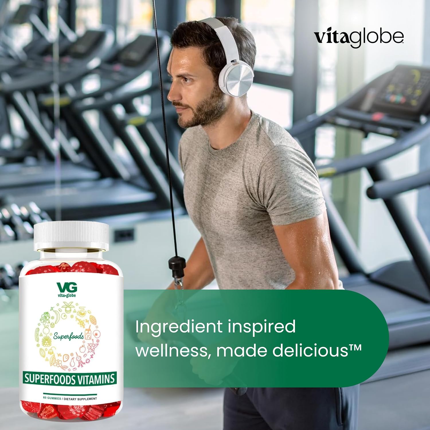 VITA GLOBE Superfood Gummy Vitamins – Gominolas de Superalimentos para Apoyo Inmunitario y Antioxidante – 60 Unidades