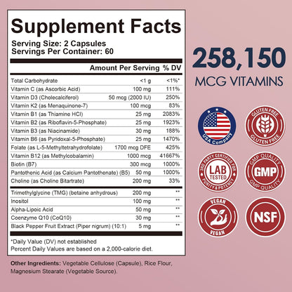 Migcopat Complejo B Metilado 17-en-1, 258,150 mcg Multivitamínico, B12 Metilcobalamina, Metilfolato, Vitamina C, Vitamina D3 – Image 8