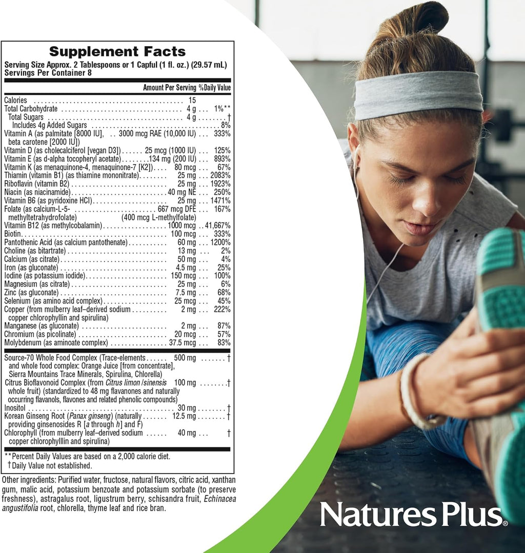 NaturesPlus Source of Life Líquido, Sabor Tropical - 236 ml - Suplemento Multivitamínico y Mineral - Sin Gluten, Vegano - 8 dosis