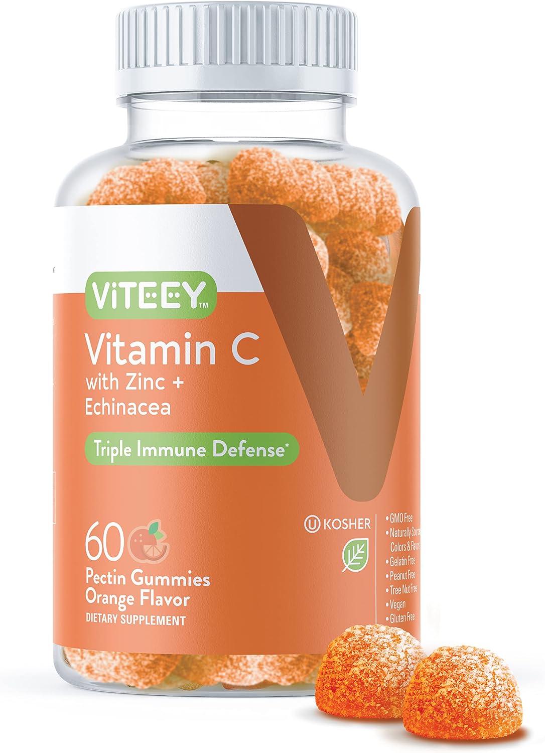 Viteey Gomitas de Vitamina C para Adultos y Adolescentes con Zinc y Equinácea - 60 unidades